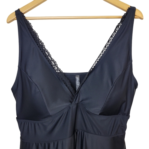 Torrid Wireless Mid Lace Trimmed Swim Dress With Brief 2X Mesh Lining UPF 50+ - Picture 5 of 12